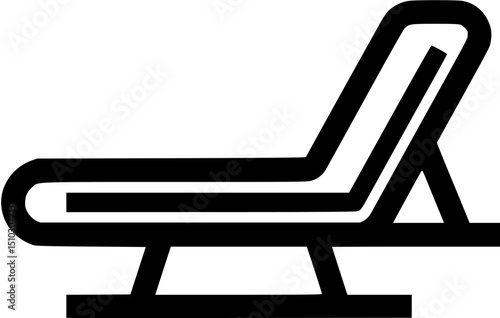 A simplified black outline of a beach chair or lounge chair on a white background