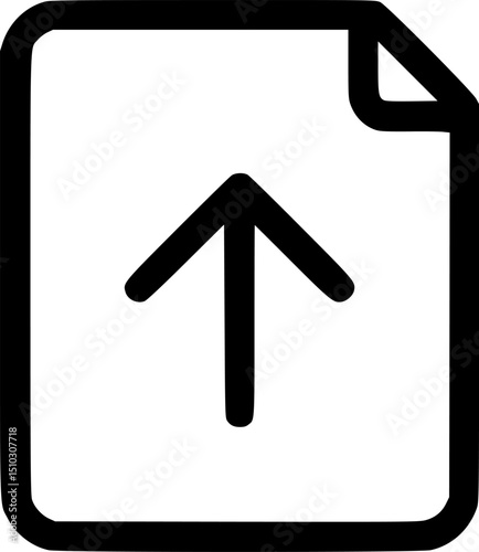 A simplistic drawing of a file with an upward pointing arrow