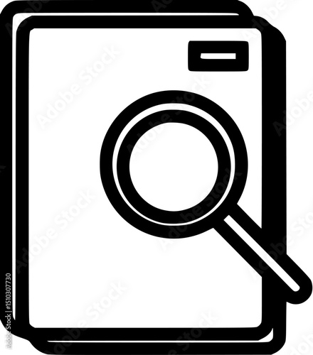 A stack of papers icon with a magnifying glass placed over them