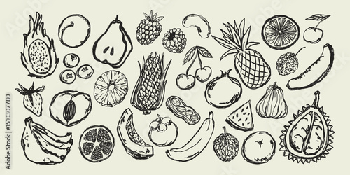 Doodle Elements of Vegetables and Fruits - Hand-Drawn Illustration