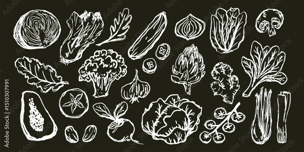 Obraz premium Doodle Elements of Vegetables and Fruits - Hand-Drawn Illustration