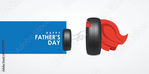 Son holding father's hands and tier with super hero apron, My father is hero,  Father's Day logo mnemonic typo Social Media Creative concept idea post web banner poster template card art design 