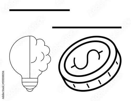 Brain-themed lightbulb and dollar coin symbols convey innovation, creative thinking, and financial growth. Ideal for startups, innovation, finance, entrepreneurship, creativity, education simple