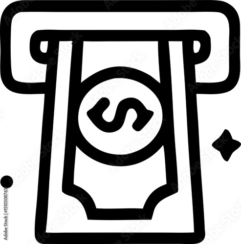 icon illustration of a banking transaction concept featuring a credit card, dollar sign, and secure payment confirmation. The design represents secure payments, online transactions, and financial te
