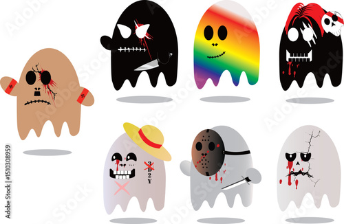 vector art halloween ghost set