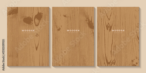 Set of wooden textures. Eco concept background with wood annual rings texture. Banner with tree ring pattern. Stamp of tree trunk in section. Templates with wood grain. Hazelnut wood