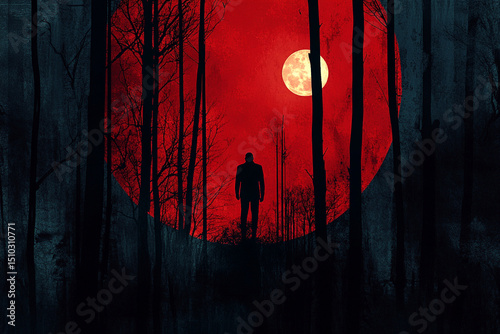 Thriller poster background with moon and forest shadows