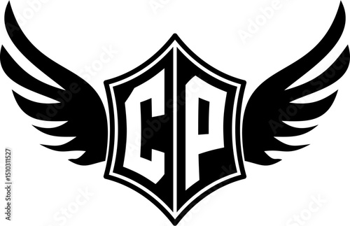 CP logo emblem with winged and shield template