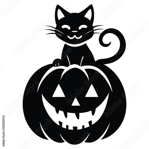 Collection of black cat and pumpkin silhouettes isolated on a white background 