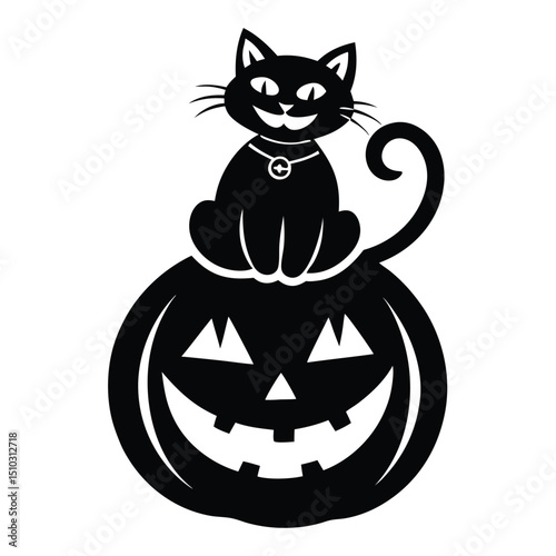 Collection of black cat and pumpkin silhouettes isolated on a white background 