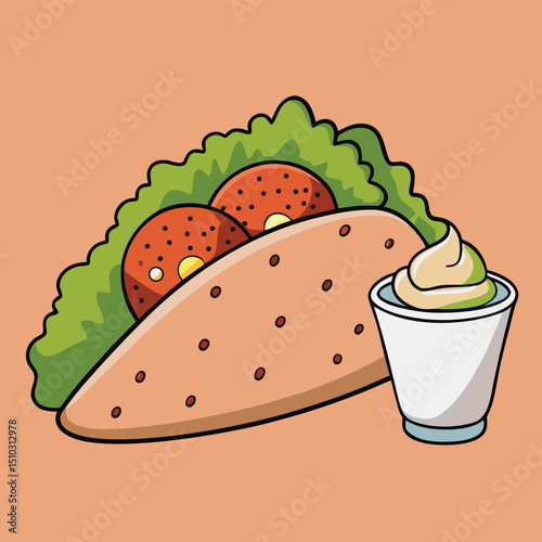 Delicious falafel pita with creamy tahini sauce and fresh salad, a healthy and flavorful meal.