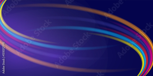 Lines in the shape of a comet against a dark background. Illustration of high speed concept. Motion light effect for banners. Curved light trail stretched upward. Fast speed car.