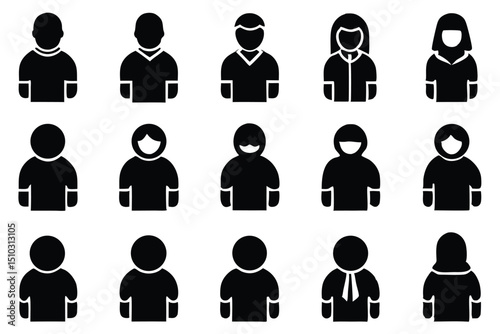 Collection of black and white avatar icons representing various professions and characters