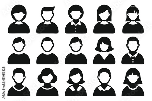 Collection of monochrome avatar icons representing diverse individuals in a minimalist style