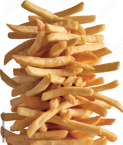 Pile of golden fried French fries isolated on a white background for food design