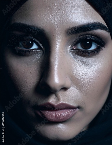 Close-up portrait of a woman's face. Realistic skin texture, natural lighting, sharpness, detailed eyes, natural skin imperfections.