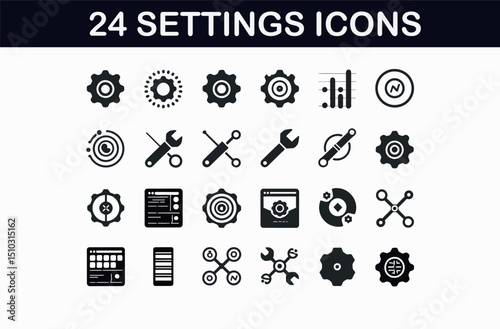 Set of Simple Black and White Technology Icons for Website or App