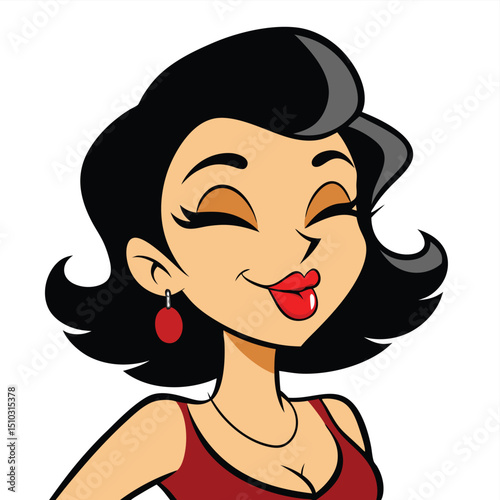 Playful flirty woman winking and blowing a kiss, conveying charm and affection on a white background.