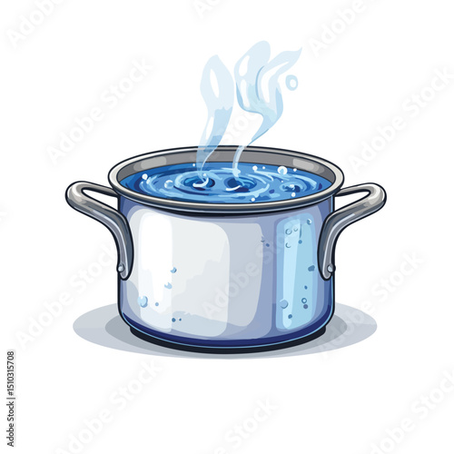 Metallic Vector Illustration of a Pot Icon for Boiling Water - Professional Kitchenware Design