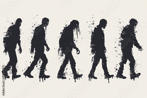 Zombies walking silhouettes collection