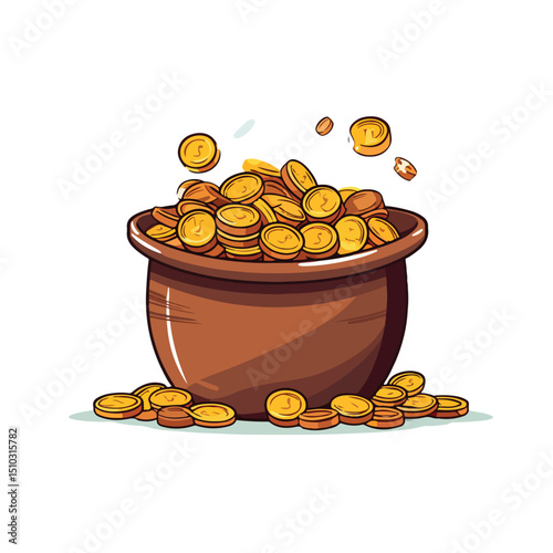 Pot with Coins Icon Vector Illustration: Symbol of Wealth and Savings for Graphic Design Projects