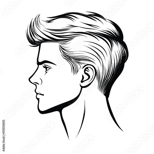 Professional Young Guy Head Character Outline Vector Illustration for Projects