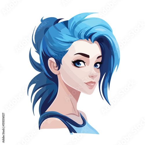 Professional Female Athlete Avatar with Blue Hair for Sports Profile Picture