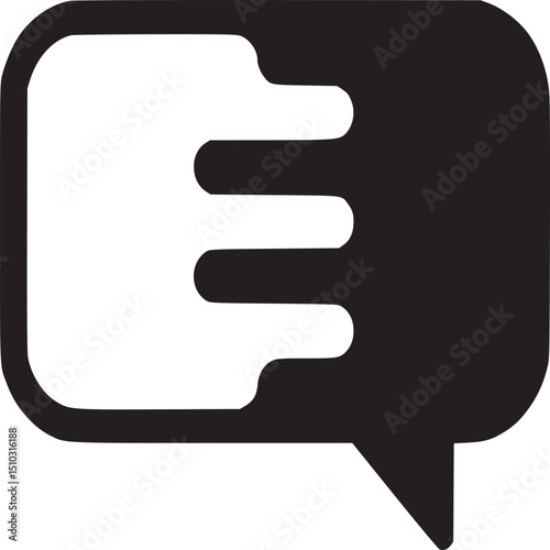 A black and white graphic of a speech bubble with horizontal lines inside