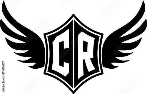 CR logo emblem with winged and shield template
