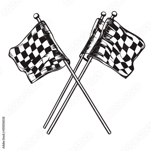 Dynamic Racing Flags Crossed Symbol in Black and White Vector for Sporting Events