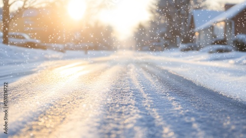 Snowy Road at Sunset Winter Wonderland Scene