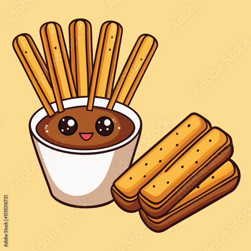 Crispy golden brown churros dusted with cinnamon sugar, served with a rich dipping sauce.