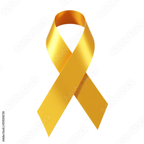Gold ribbon isolated on transparent background for awareness and support