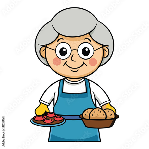 Sweet grandma baking cookies with an apron, a heartwarming scene of home cooking and love.