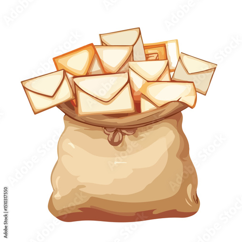 Professional Vector Illustration of Sack with Envelopes for Postal Service