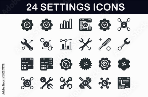 Set of Simple Black and White Technology Icons for Website or App