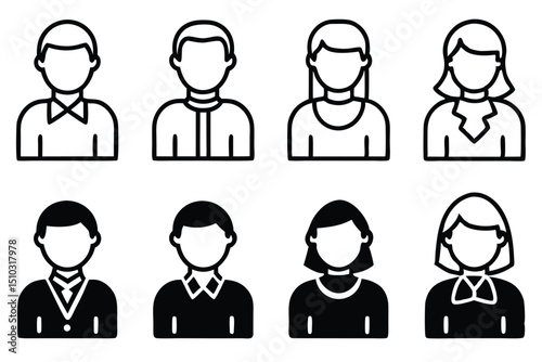 Icon set featuring male and female avatars in various business casual and formal attire
