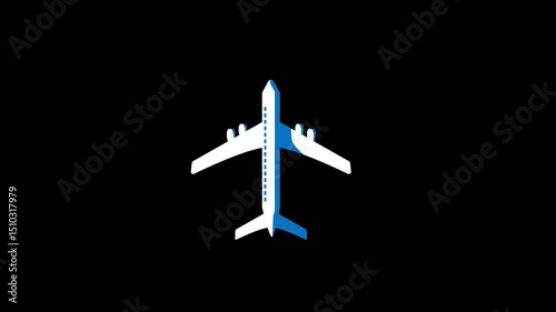 Simple blue and white plane icon, flay icon animation. simple flat plane animation with alpha channel 
