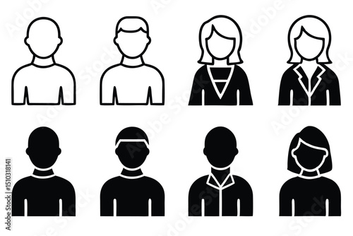 Vector illustrations of diverse people silhouettes representing men and women avatars