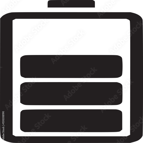 A black and white graphic of a battery with a partial charge displayed