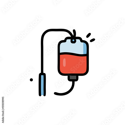  Transfusion process icon with iv bag flow. Suitable for medical infographics, healthcare presentations, and educational materials on blood transfusion.