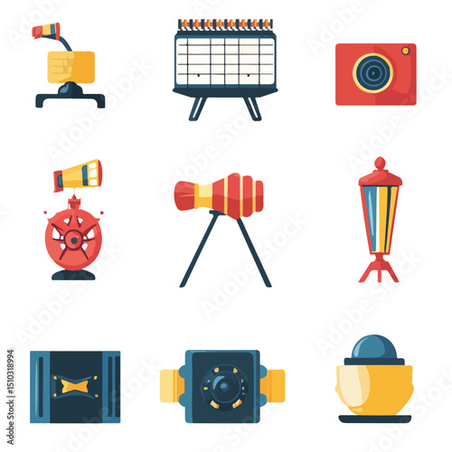 Collection of Cinema Concept Symbol Icons Vector Illustration for Creative Projects
