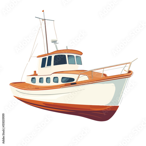 Detailed Ship Boat Vehicle Vector Illustration Isolated on White Background
