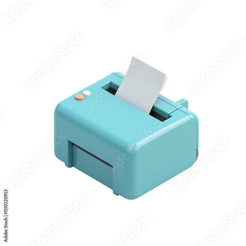 Light blue printer with paper isolated on transparent background