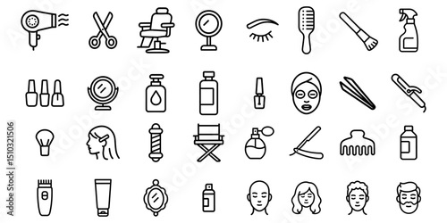 A minimalist line art collection of beauty and grooming essentials for spa salon or barber shop