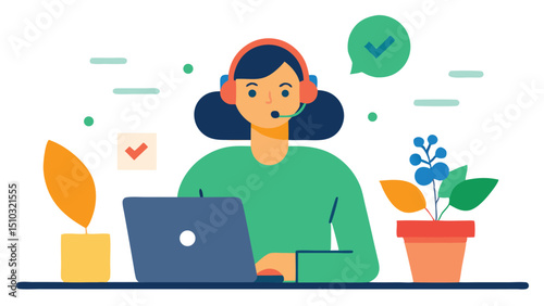 Customer service representative working on laptop computer