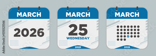 Modern Calendar icon. March. 2026 25 day. The concept of waiting for an important date. Day calendar with date March 25. Cheklist day calendar. Vector illustration.
