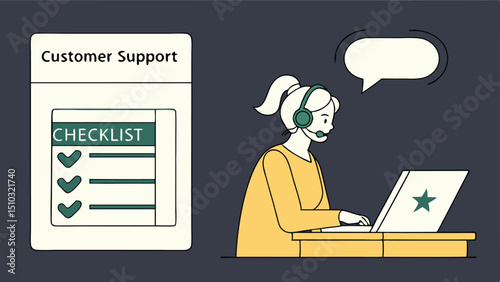 Customer support agent using checklist on laptop