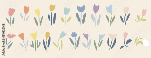 かわいい手書きの花のイラストセット　カラー