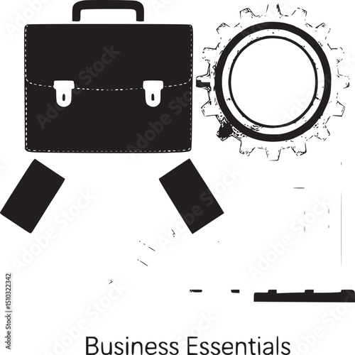 Illustration of business elements including handshake and briefcase